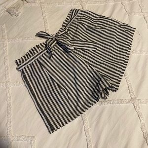 Striped cotton tie shorts navy and cream women’s S